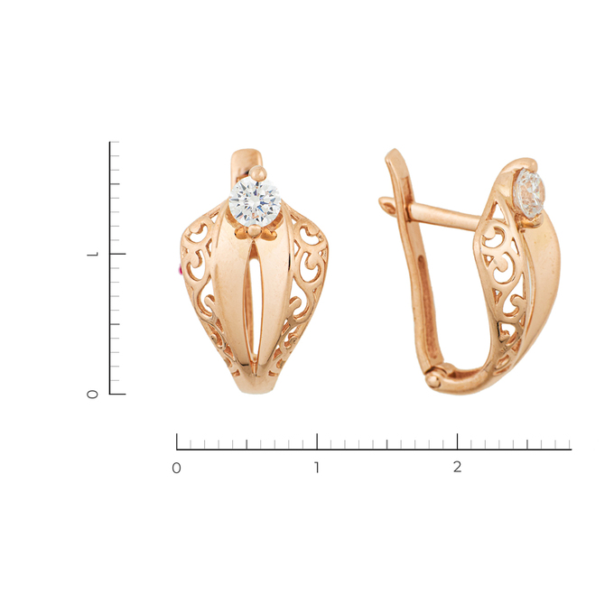 Серьги из красного золота 585 пробы c 2 фианитами