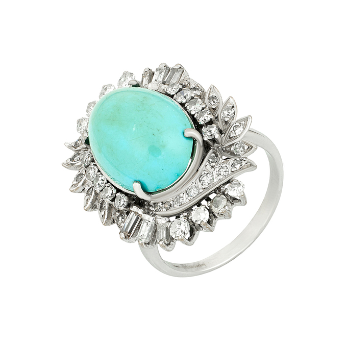 Кольцо из золота 585 пробы c бриллиантами и бирюзой