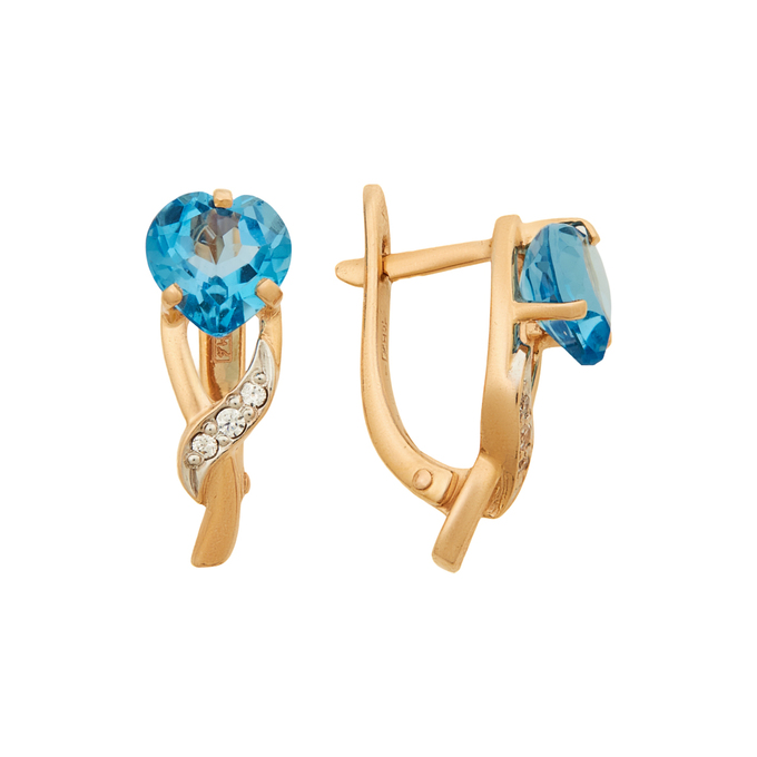 Серьги из золота 585 пробы c топазами и фианитами