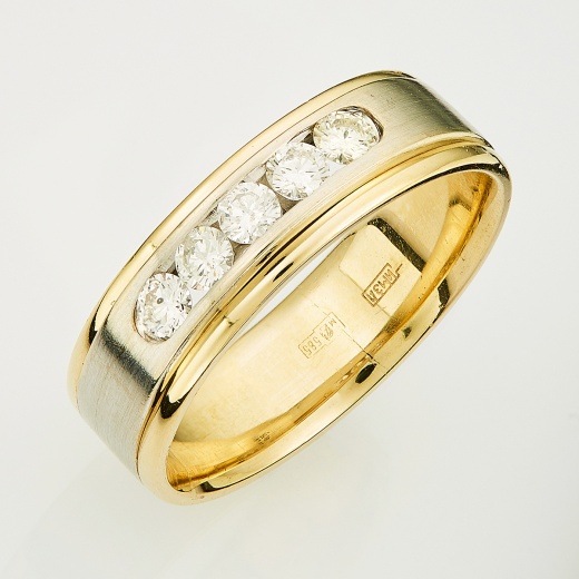 Кольцо из комбинированного золота 585 пробы c 5 бриллиантами Л33076709 фото 1
