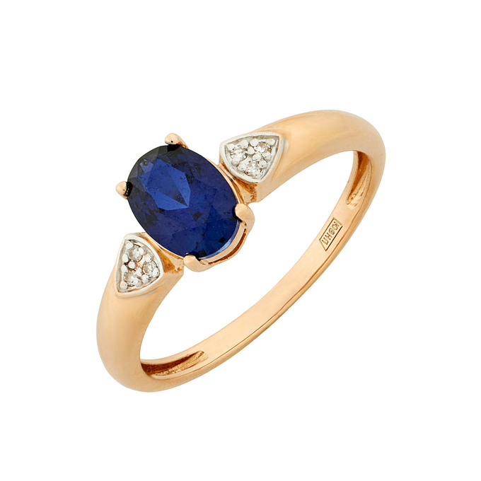 Кольцо из золота 585 пробы c бриллиантами и синтетическим сапфиром, Л 2011 0620 за 22000