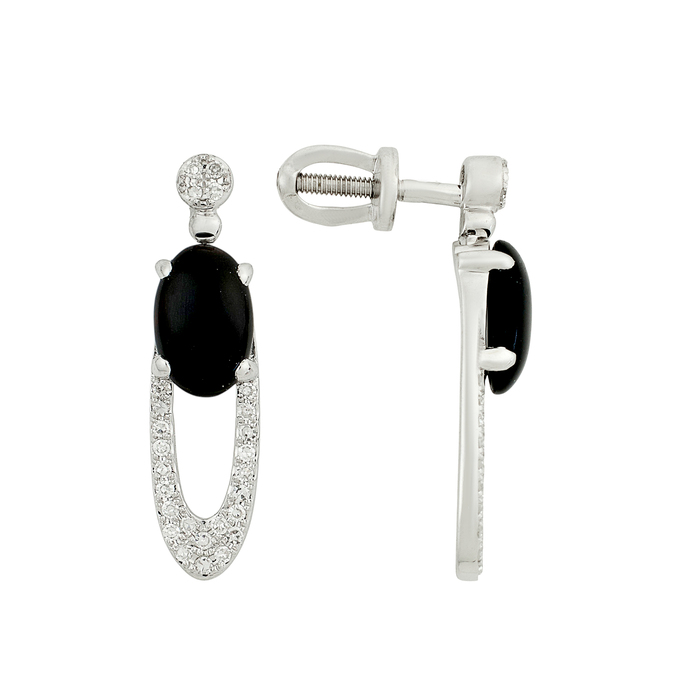 Серьги из золота 585 пробы с бриллиантами и ониксами, Л 5805 3552 за 39200