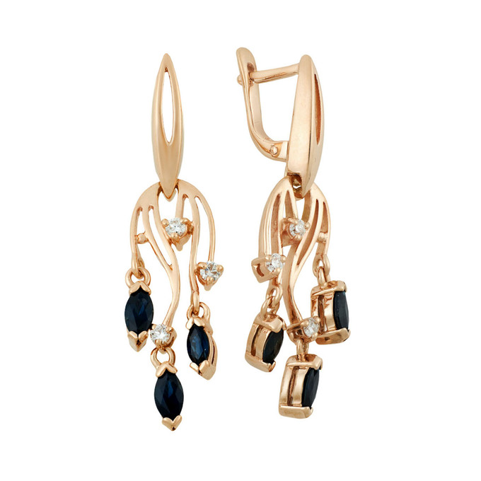 Серьги из золота 585 пробы c сапфирами и бриллиантами, Ц О007 2437 за 80000