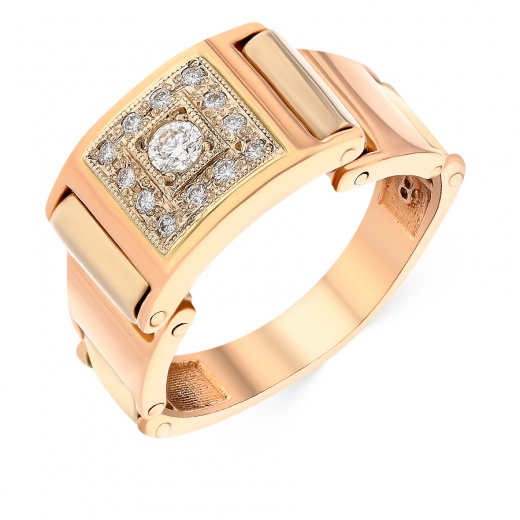 Кольцо из комбинированного золота 585 пробы c 13 бриллиантами 048624 фото 1