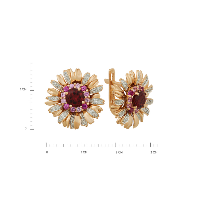 Серьги из золота 585 пробы c гранатами, цветными сапфирами и бриллиантами, Ц О007 0857 за 58600