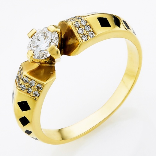 Кольцо из желтого золота 750 пробы c 25 бриллиантами и эмалями Л47037264 фото 1