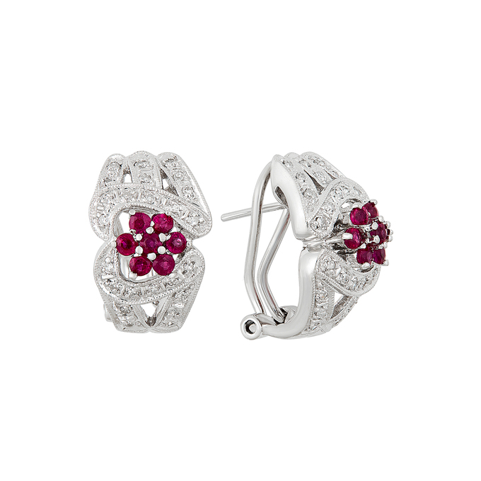 Серьги из золота 585 пробы c рубинами и бриллиантами, Л 3706 4373 за 76680