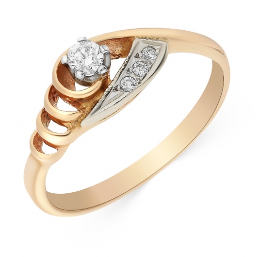 Кольцо из комбинированного золота 585 пробы c 4 бриллиантами 063707 фото 1