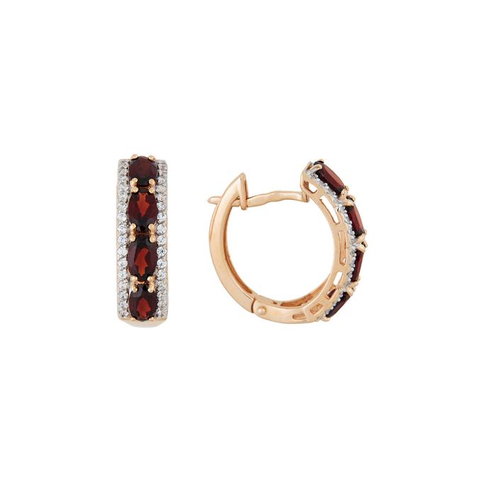 Серьги из золота 585 пробы c гранатами и фианитами, Л 2412 9644 за 41200