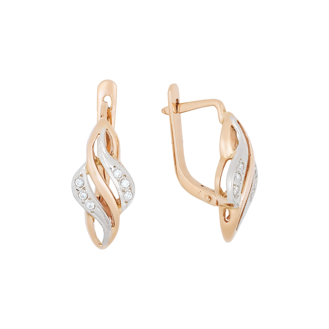 Серьги из золота 585 пробы c 12 фианитами