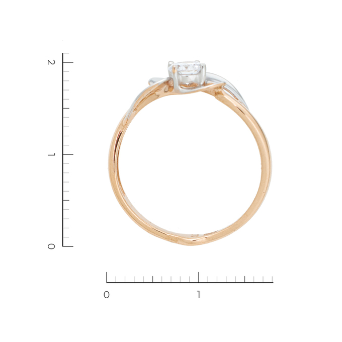 Кольцо из комбинированного золота 585 пробы c 1 фианитом, Л 7601 0802 за 9380