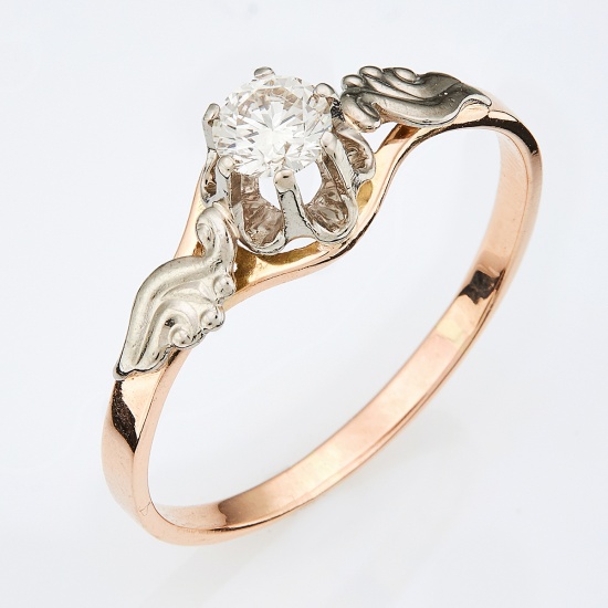 Кольцо из комбинированного золота 583 пробы c 1 бриллиантом, Л19099468 за 38325