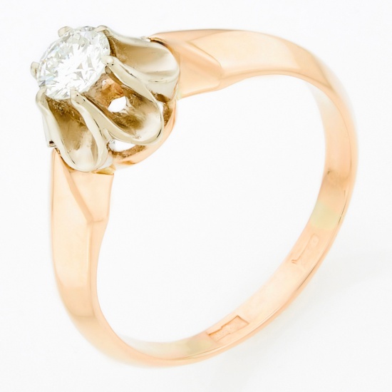 Кольцо из комбинированного золота 583 пробы c 1 бриллиантом, Л62011482 за 75000