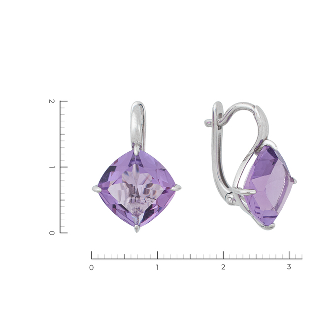 Серьги из белого золота 585 пробы c 2 аметистами