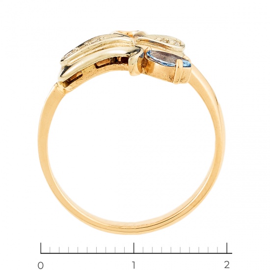 Кольцо из комбинированного золота 585 пробы c 1 камнем синтетическим и фианитами, Л22078071 за 13800