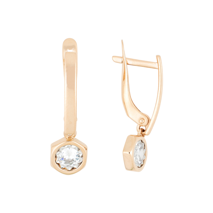 Серьги из золота 585 пробы c 2 фианитами