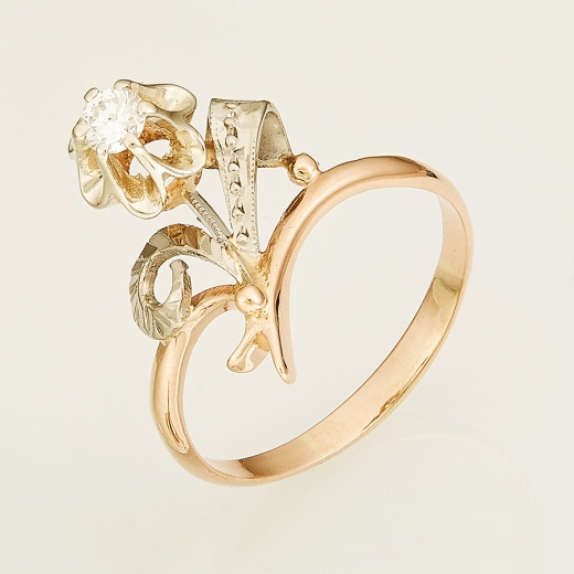 Кольцо из комбинированного золота 583 пробы c 1 бриллиантом Л08074396 фото 1