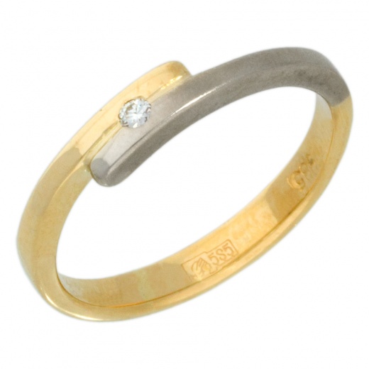 Кольцо из комбинированного золота 585 пробы c 1 бриллиантом 013613 фото 1