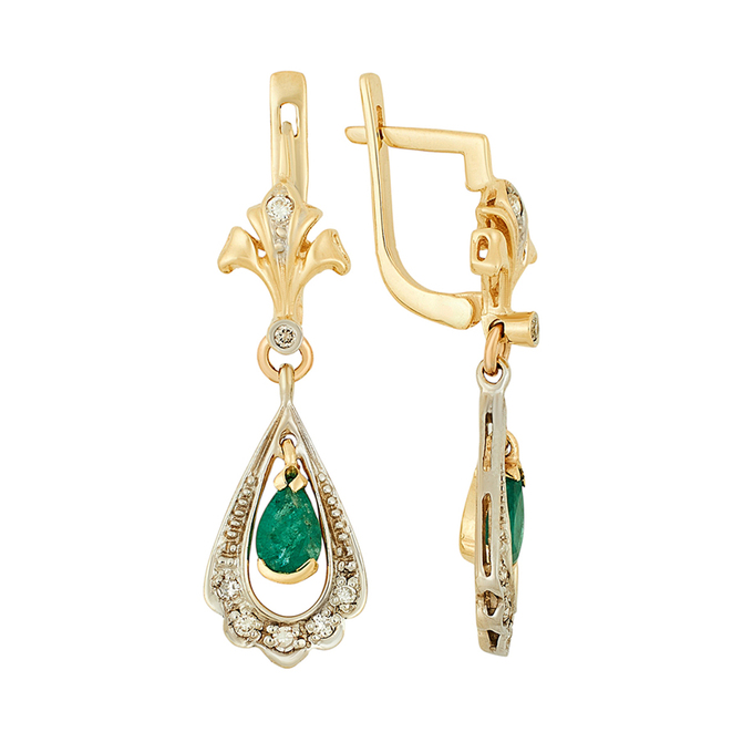 Серьги из золота 585 пробы c изумрудами и бриллиантами, Ц О007 2048 за 93600