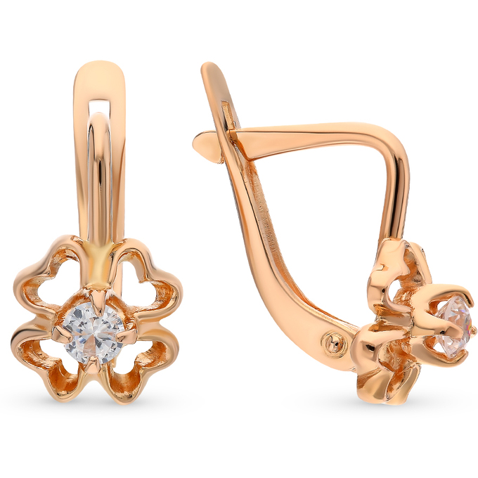 Серьги из красного золота 585 пробы c фианитами