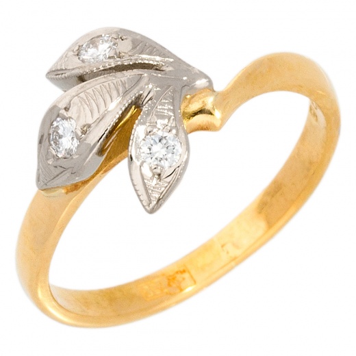 Кольцо из комбинированного золота 750 пробы c 3 бриллиантами 005524 фото 1