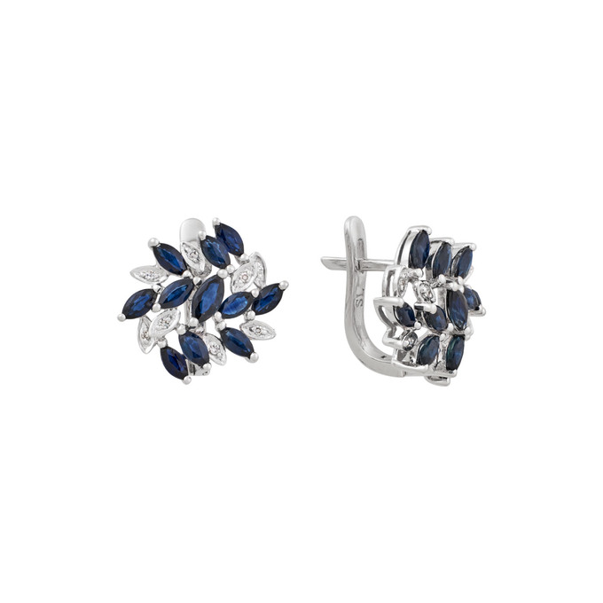 Серьги из золота 585 пробы с сапфирами и бриллиантами, Ц О007 5628 за 68000