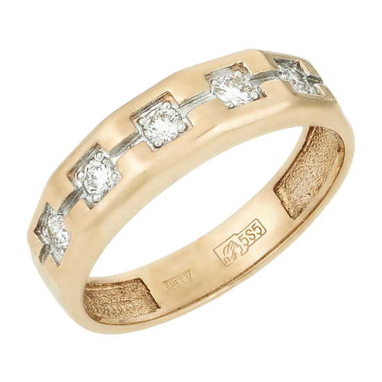 Кольцо из комбинированного золота 585 пробы c 5 бриллиантами, Л46084037 за 18900