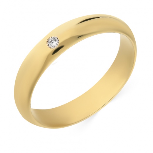 Кольцо обручальное из желтого золота 585 пробы c 1 бриллиантом 028613 фото 1