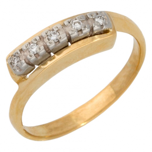 Кольцо из комбинированного золота 585 пробы c 5 бриллиантами 009991 фото 1