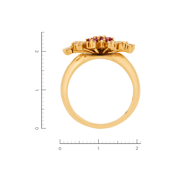 Кольцо из желтого золота 585 пробы c 24 бриллиантами и 7 рубинами, Л 2809 3411 за 76000