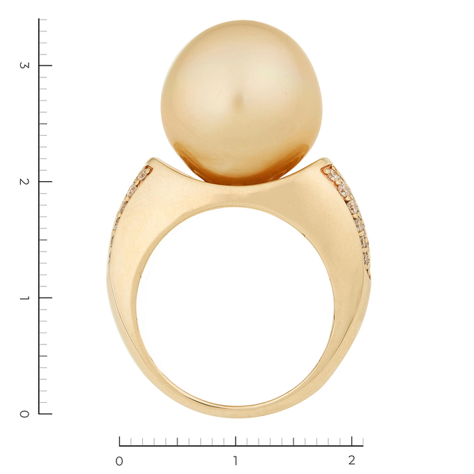 Кольцо из желтого золота 585 пробы c жемчугами и 36 бриллиантами