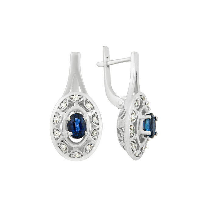 Серьги из золота 585 пробы c диффузионными сапфирами и бриллиантами, Ц О007 0629 за 86310