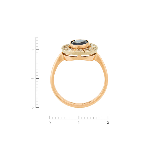 Кольцо из комбинированного золота 585 пробы c 12 бриллиантами и 1 сапфиром, Л33082519 за 39950