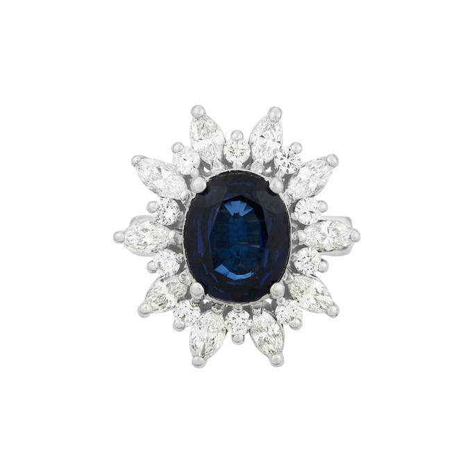 Кольцо из золота 585 пробы c диффузионным сапфиром и бриллиантами, Л 2913 1305 за 180000