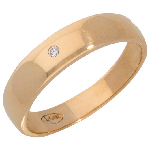 Кольцо обручальное из желтого золота 585 пробы c 1 бриллиантом 009932 фото 1