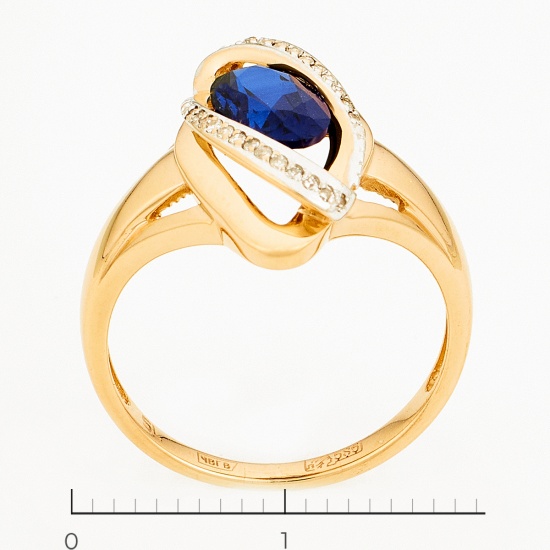 Кольцо из комбинированного золота 585 пробы c 26 бриллиантами и 1 синт. сапфиром, Л46080849 за 13140
