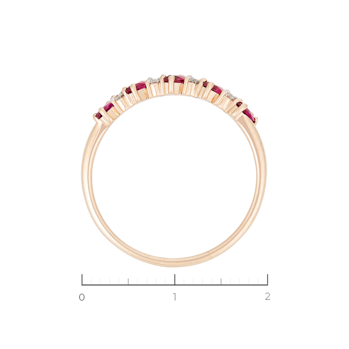 Кольцо из золота 585 пробы c 8 бриллиантами и 6 рубинами