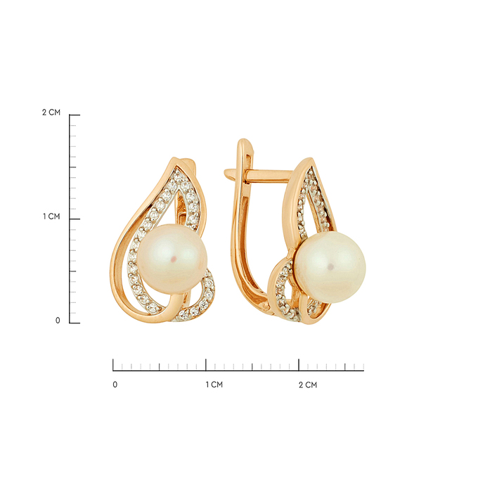 Серьги из золота 585 пробы c фианитами и культивированным жемчугом