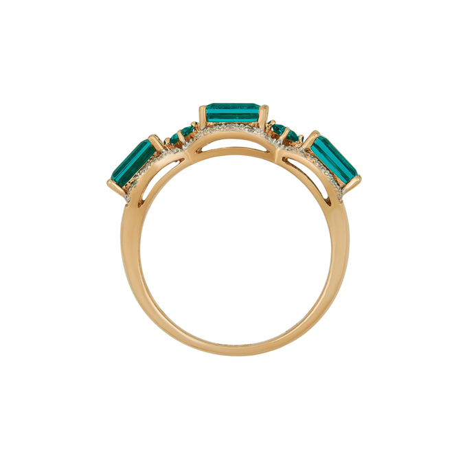 Кольцо из золота 585 пробы c бриллиантами и синтетическими изумрудами, Л 1811 9810 за 34400