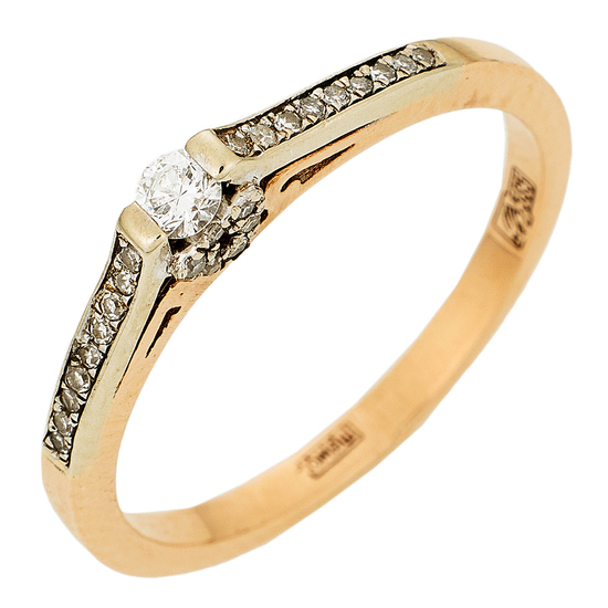 Кольцо из комбинированного золота 585 пробы c 31 бриллиантами, Л28092652 за 18550