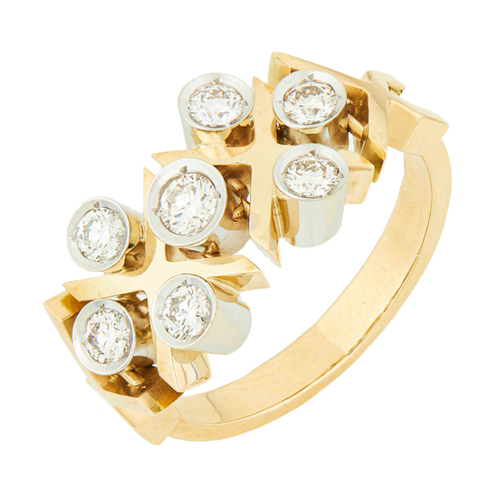 Кольцо из комбинированного золота 585 пробы c 7 бриллиантами, Л31125510 за 95 600 ₽