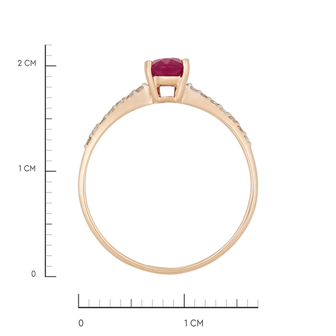 Кольцо из золота 585 пробы c облагороженным рубином и бриллиантами, Л 0616 7625 за 18320