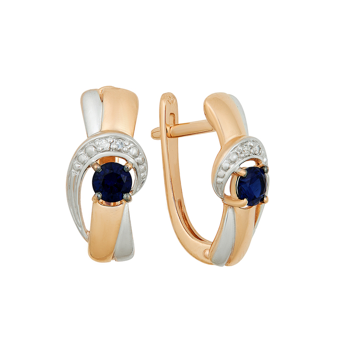 Серьги из золота 585 пробы c бриллиантами и синтетическими сапфирами, Ц О007 1196 за 31200