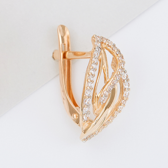 Серьги из красного золота 585 пробы c фианитами
