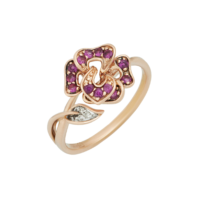 Кольцо из золота 585 пробы c рубинами и бриллиантами