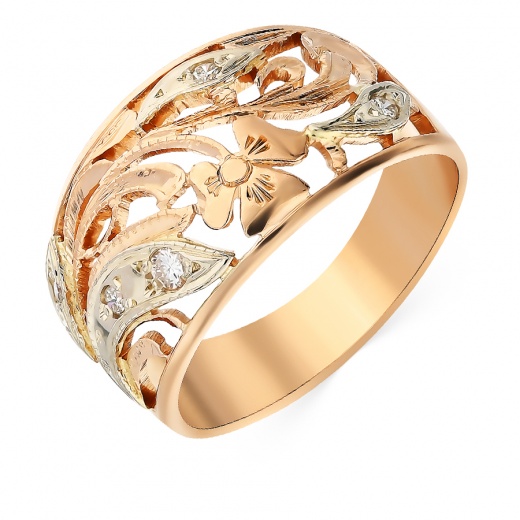 Кольцо из комбинированного золота 585 пробы c 5 бриллиантами 018954 фото 1