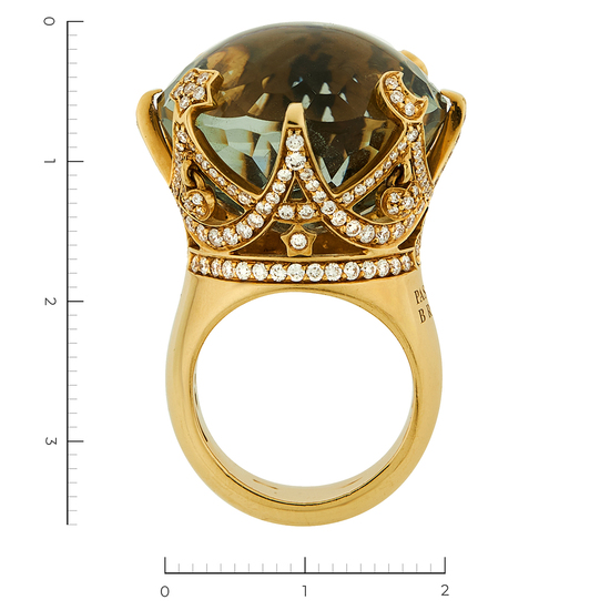 Кольцо из желтого золота 750 пробы c 222 бриллиантами и 1 празиолитом, Л28088554 за 460000