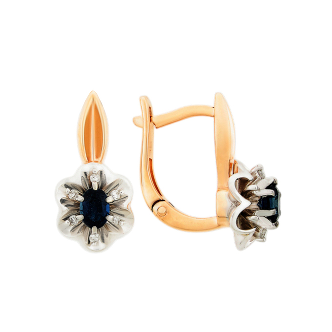 Серьги из золота 585 пробы c сапфирами и бриллиантами