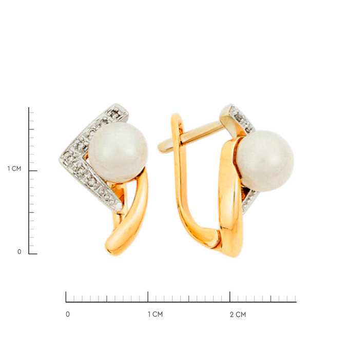 Серьги из золота 585 пробы c бриллиантами и культивированным жемчугом, Ц О007 1859 за 49120