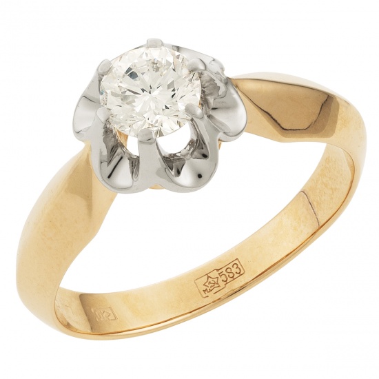 Кольцо из комбинированного золота 583 пробы c 1 бриллиантом, Л28083957 за 295000